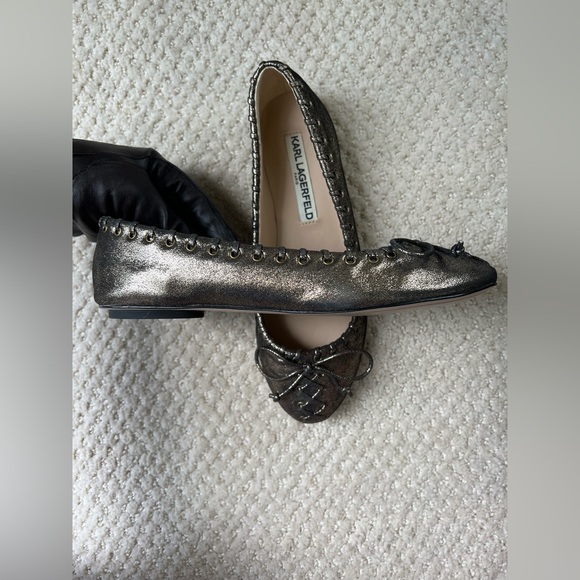 Karl Lagerfeld Paris Lebois Metallic Suede Stitched Ballet Flats - Picture 2 of 9